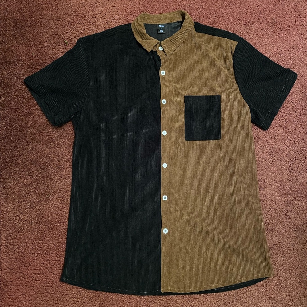 Two-Tone Black and Brown Men's Button Down Shirt